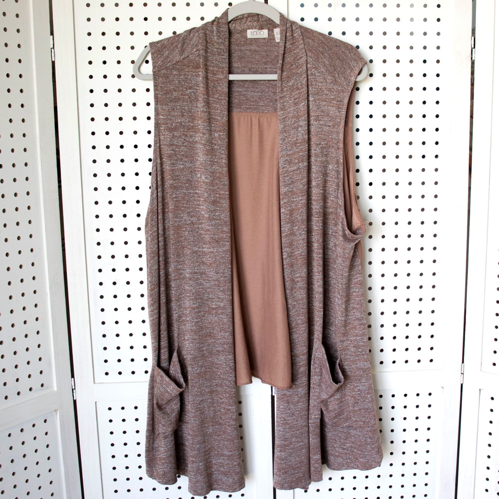 LOGO By Lori Goldstein Womens SIZE 3X Open Vest Cardigan Front Pockets